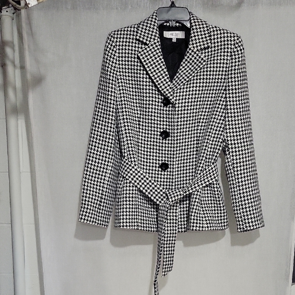Jones New York Black and White Houndstooth Blazer